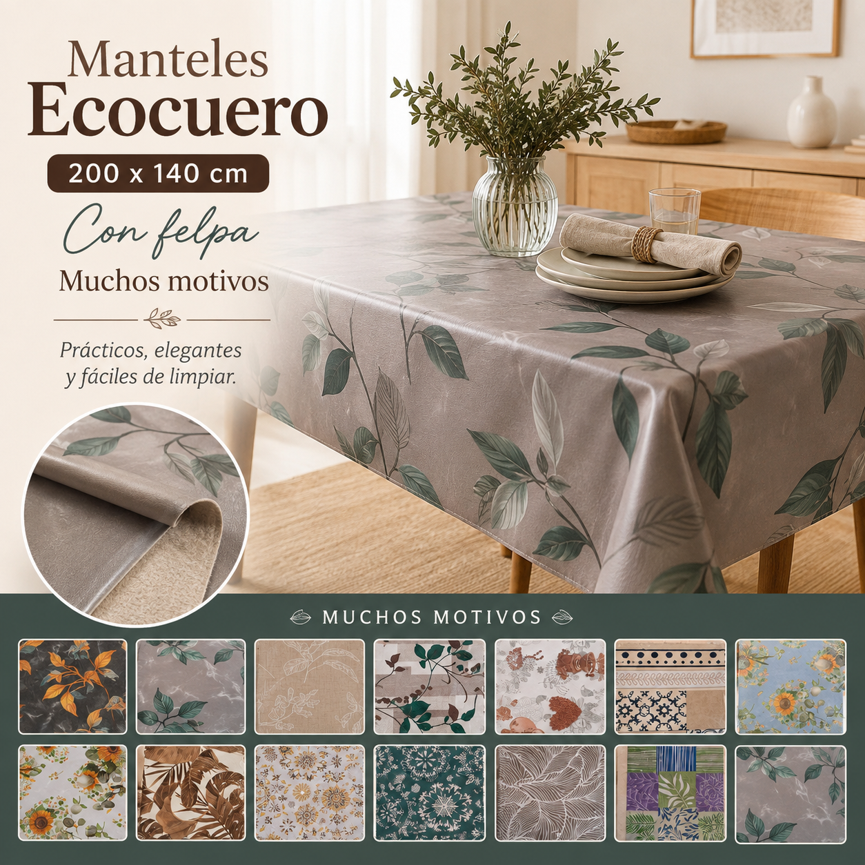 MANTELES ECO CUERO 200X140